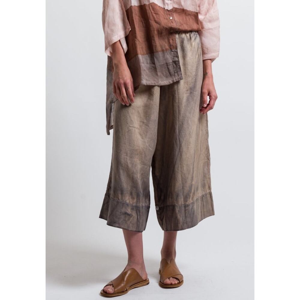 Gilda Midani Linen Panta Pants Sz S Cement Gray Wide-Leg Hand-Dyed Lagenlook